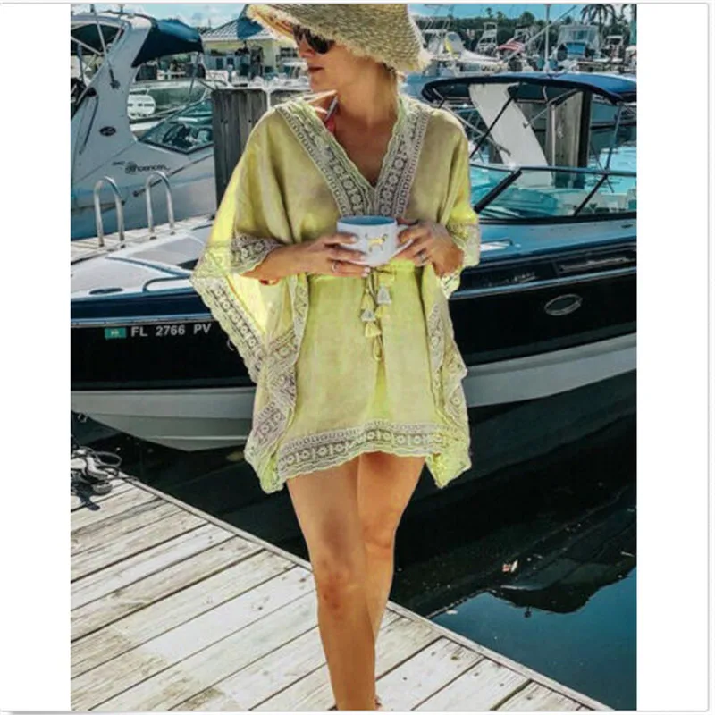 Summer Cover Up Beach Woman Fashion Women Bathing Suit Lace Tassel Bikini Swimwear Cover Up Casual Dresses Bikini Cover Up bathing suit dress cover ups Cover-Ups