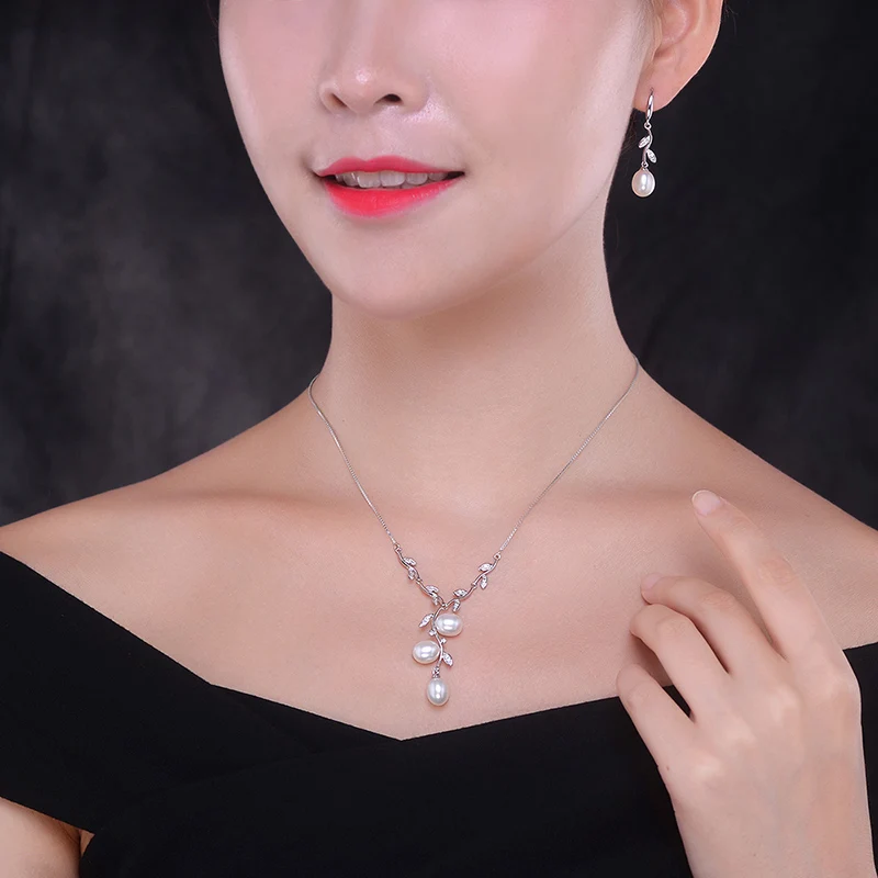 Sinya/набор ювелирных изделий из стерлингового серебра 925 пробы с натуральным пресноводным жемчугом, ожерелье и серьги для женщин, вечерние платья