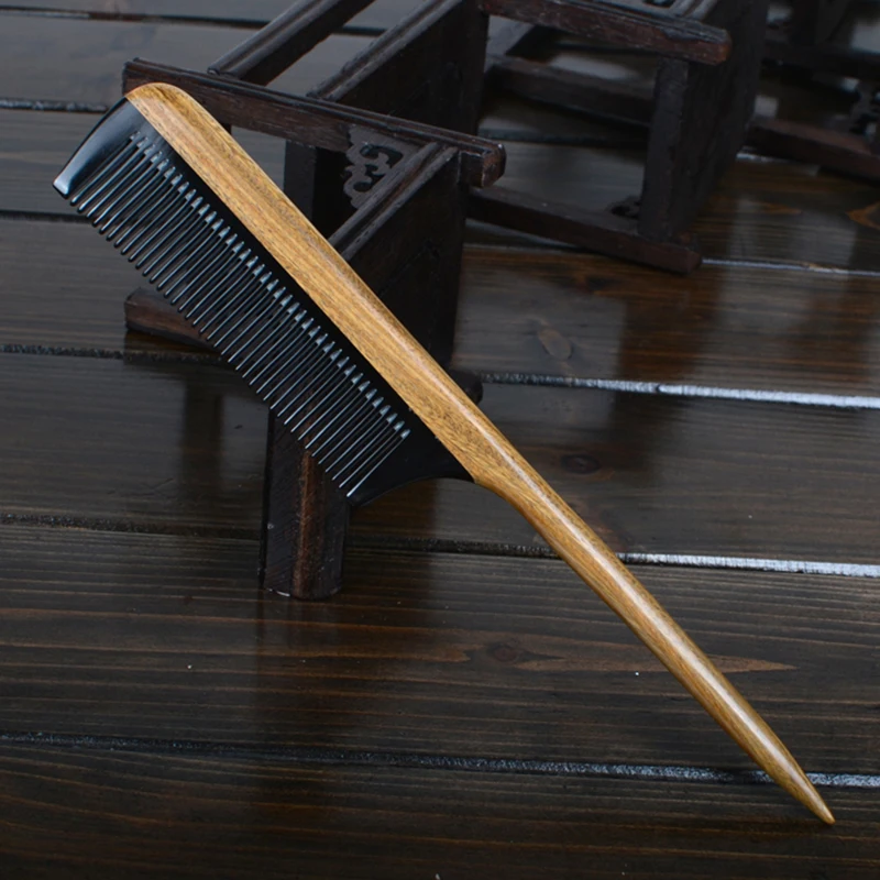 

Diaphanous Handmade Natural Ox Horn Green sandalwood Comb Wooden Handle Combs Hair Style Designer Professional For Ladies