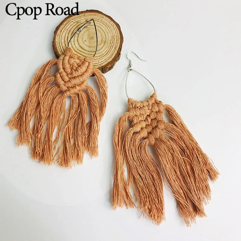 

Cpop New Boho Handmade Weave Long Macrame Earring Ethnic Feather Fringe Tassel Earring Bridesmaid Gift Women Accessories Jewelry