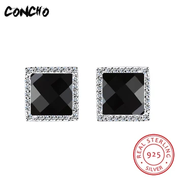 

2018 Top Fashion Rushed Party Trendy Zircon Concho Jewelry 925 Sterling Square Stud Earrings For Women