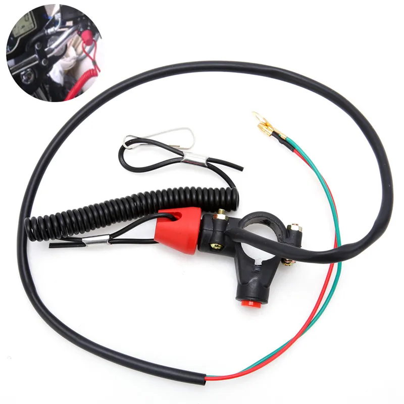 1Pc Universal Black Engine Stop Tether Lanyard Closed Kill Switch