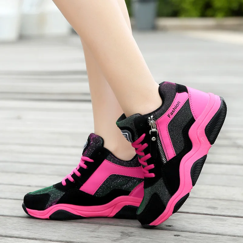 

young Women Lace Up Breathable Comfortable Casual Shoes Ladies Fashion Sneakers Sapatos femininos Wear resistant Thick bottom