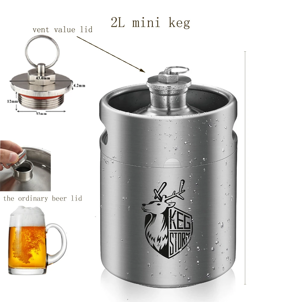 2L 64OZ KEG STORM 304 Stainless Steel Mini Keg Beer Growler Making Bar