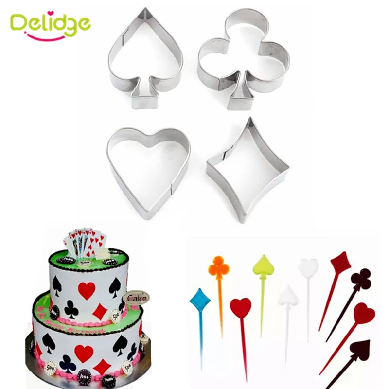 

Delidge 4pcs/set Poker Card Cookie Mold 3D Stainless Steel Cake Mould Fondant Bread Cookie Cutter Kitchen Wedding Baking Tools