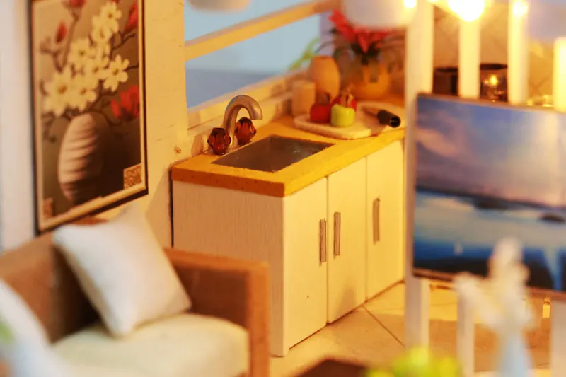 IIE создаем миниатюры для кукольного домика с мебели светодиодный светильник пылезащитный чехол деревянные Diy игрушки для детей подарок Кукольный домик комплект кукольный домик