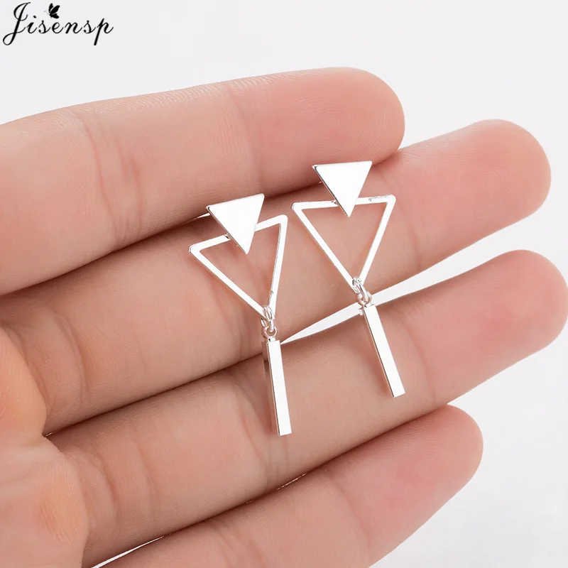 

Jisensp Fashion Jewelry Silver Double Triangles Drop Earrings for Girls Party Jewelry Gift Hollow Geometric Earrings pendientes