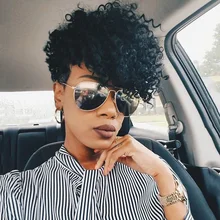 Sleek Kinky Curly Human Hair Wig Brazilian Human Hair Wigs For Black Women Curly Short Bob Wig Pixie cut wig Free Shipping cute fluffy short boy cut human hair side bang wig for women