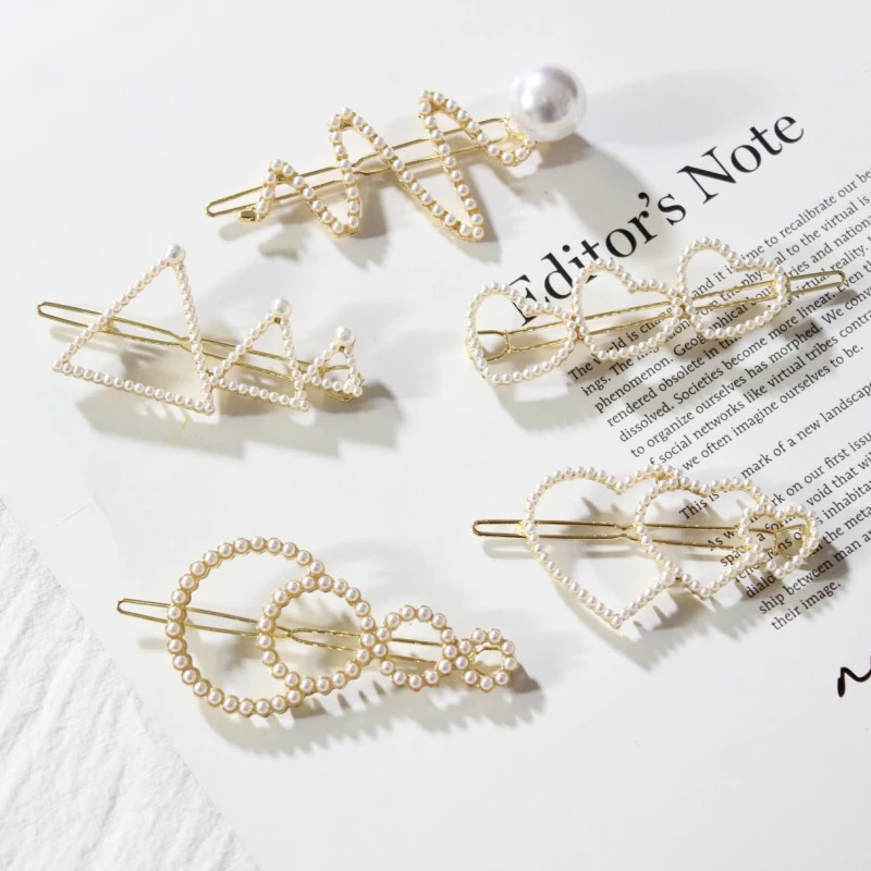 

SHUANGR Fashion Imitation Pearl Hair Clip Barrette Handmade Flower Heart Shape Hairpin For Girl Jewelry Accessories
