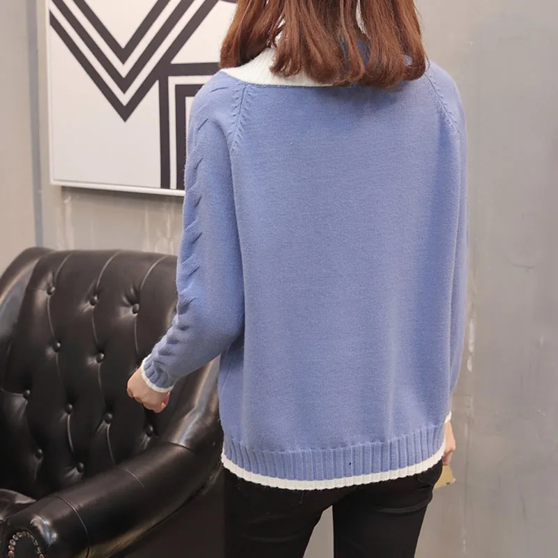 Pаспродажа Женские вязаные свитера и пуловеры, повседневный теплый осенний джемпер с длинным рукавом и v образным вырезом, корейский женский Однотонны...