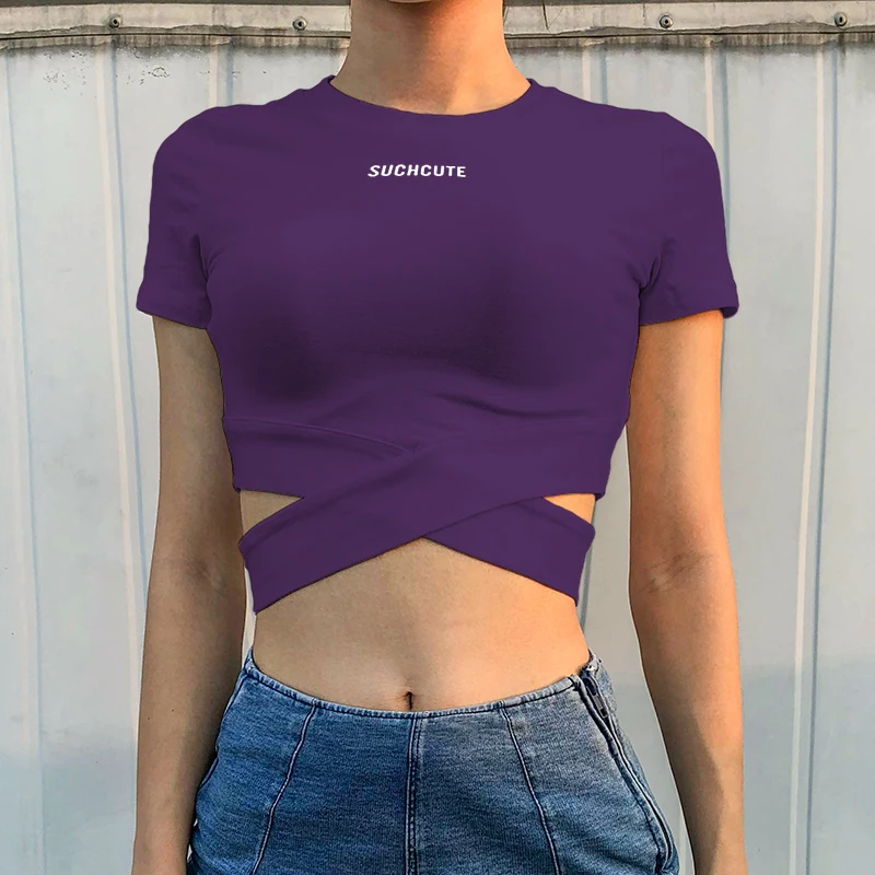 Weekeep, футболка с принтом в виде букв, Женская хлопковая Сексуальная укороченная футболка с коротким рукавом, летняя облегающая укороченная футболка, топы