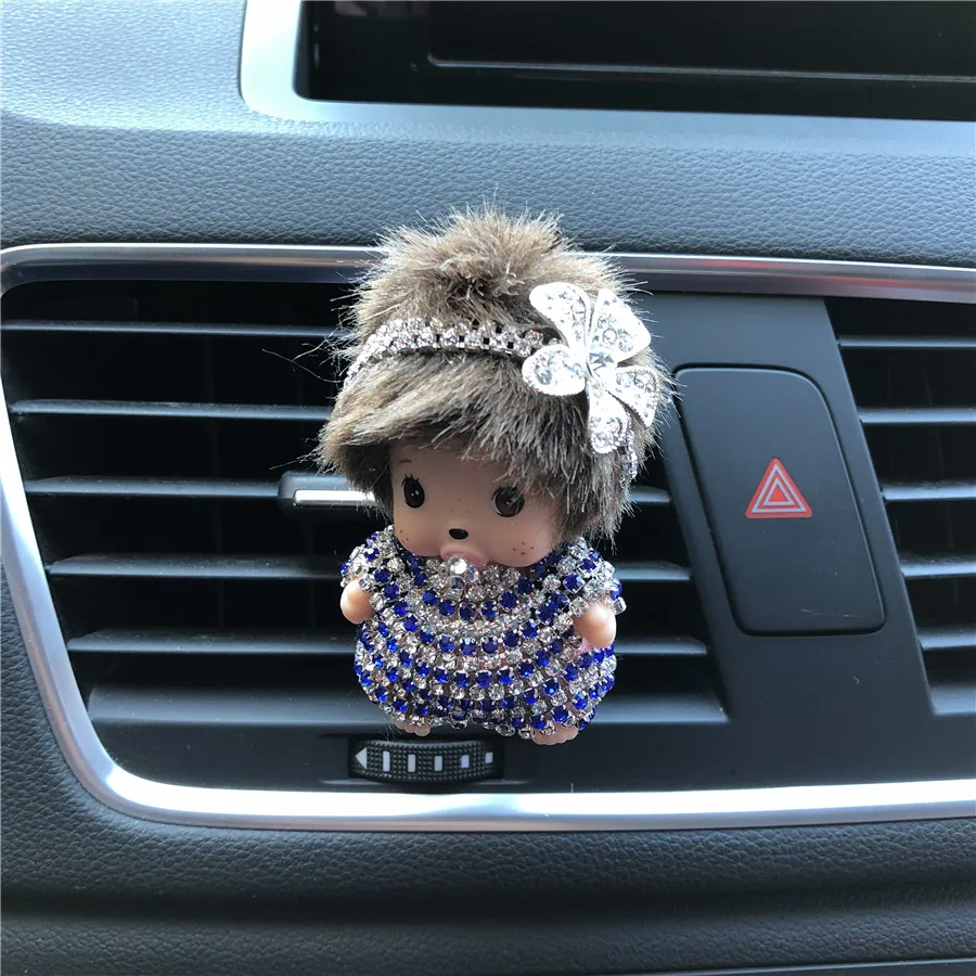

NEW Rhinestone Car Perfume Outlet Perfume Clip Lady Car Air Cleaner Cute Little Monkey lady Styling Solid Perfume