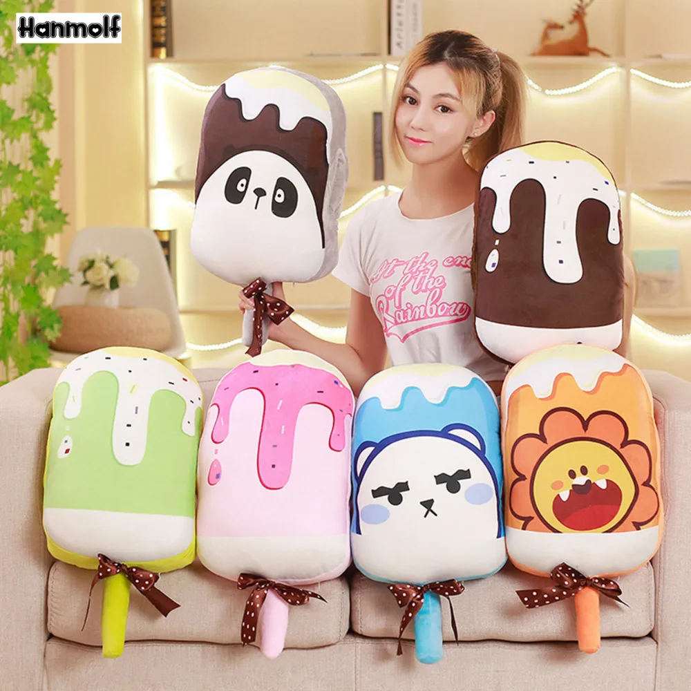

3-in-1 Cartoon Plush Ice Cream Stick Toy Blanket Hand Warmer Kids Huggable Plush Food Pillow Traveling Blanket Winter Warmer Toy