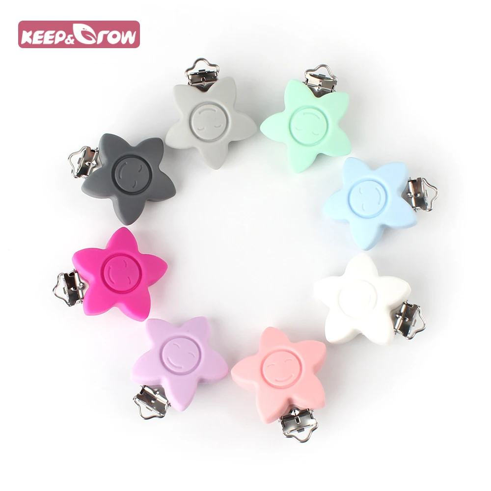 

Keep grow 1pcs round star Silicone Teether Metal Clip Pacifier silicone rodent DIY Baby Teether Necklace Pendant Clamp