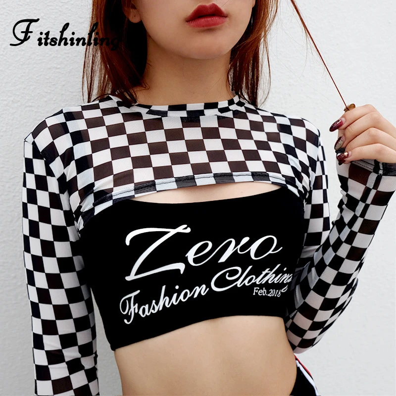 Checkered Black /& White Checkers Crop Top Athleisure Workout T-Shirt Regular to Plus Size