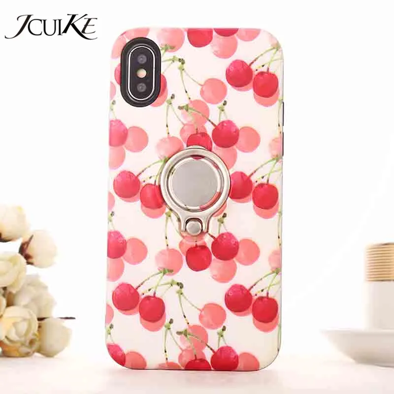 Cartoon cute cherry phone case iPhone X for 6 6S 7 8 Plus with ring bracket | Мобильные телефоны и аксессуары