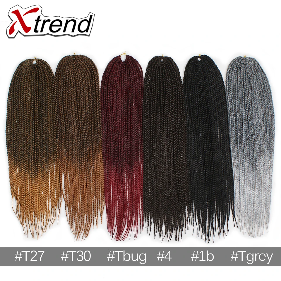 Xtrend, 3 шт., коробка, косички, вязанные волосы для наращивания, 14, 18, 22 дюйма, Омбре, серый, бордовый, синтетические косички, волоконные волосы, 22 стойки