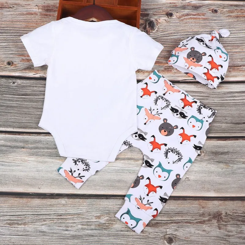Одежда для маленьких мальчиков и девочек; коллекция года; Летний комбинезон для новорожденных; футболка+ штаны с рисунком лисы; комплект одежды для малышей