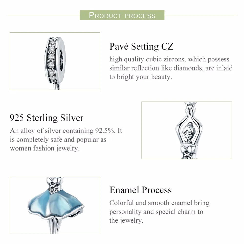 WOSTU Original Design 925 Sterling Silver Blue Enamel Dancer Ballet Girl Pendant fit for Charm Bracelet Women Mother Gift BKC514