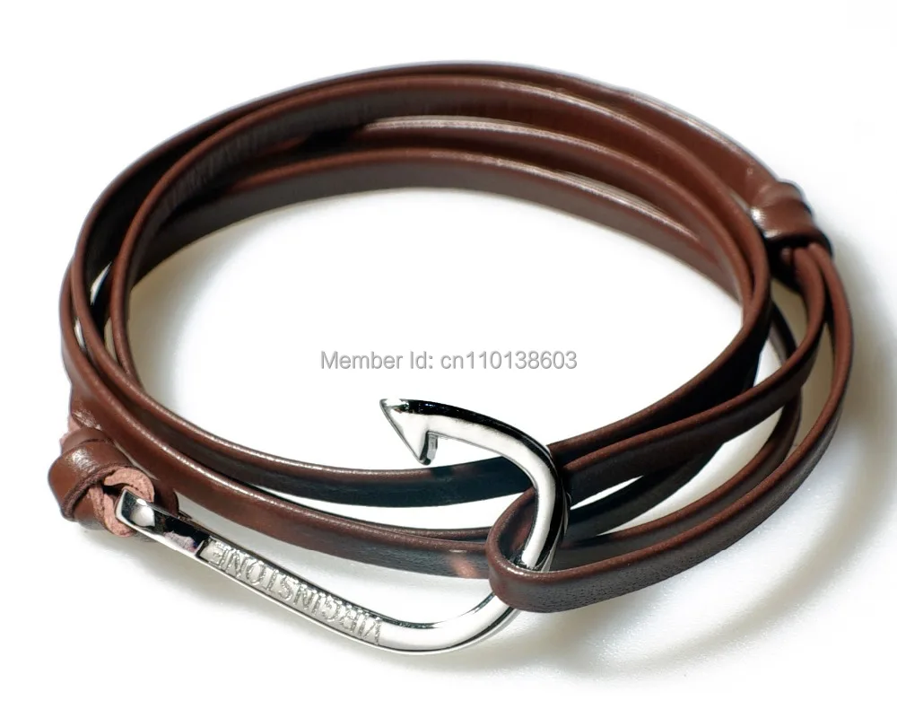 Virginstone 925 Sterling Silver Fish Hook Bracelet Cowhide Leather Virginstone 925 Sterling Silver Fish Hook Bracelet Cowhide Leather Miansai Nautical Style Fashion Handmade Men Women Adjule In Wrap Bracelets From