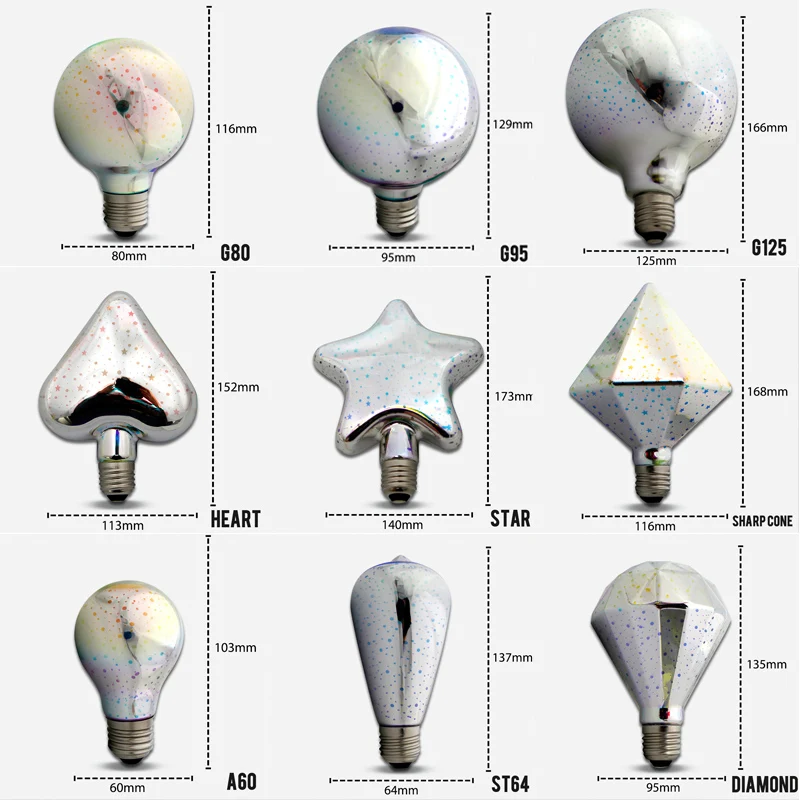 Bombilla Led 3D 220 V estrella corazón diamante Edison luz nocturna novedad colorida chimenea Lampara vacaciones hogar Bar Decoración Bombilla Led 3D 220 V estrella corazón diamante Edison luz nocturna novedad colorida chimenea Lampara vacaciones hogar Bar Decoración