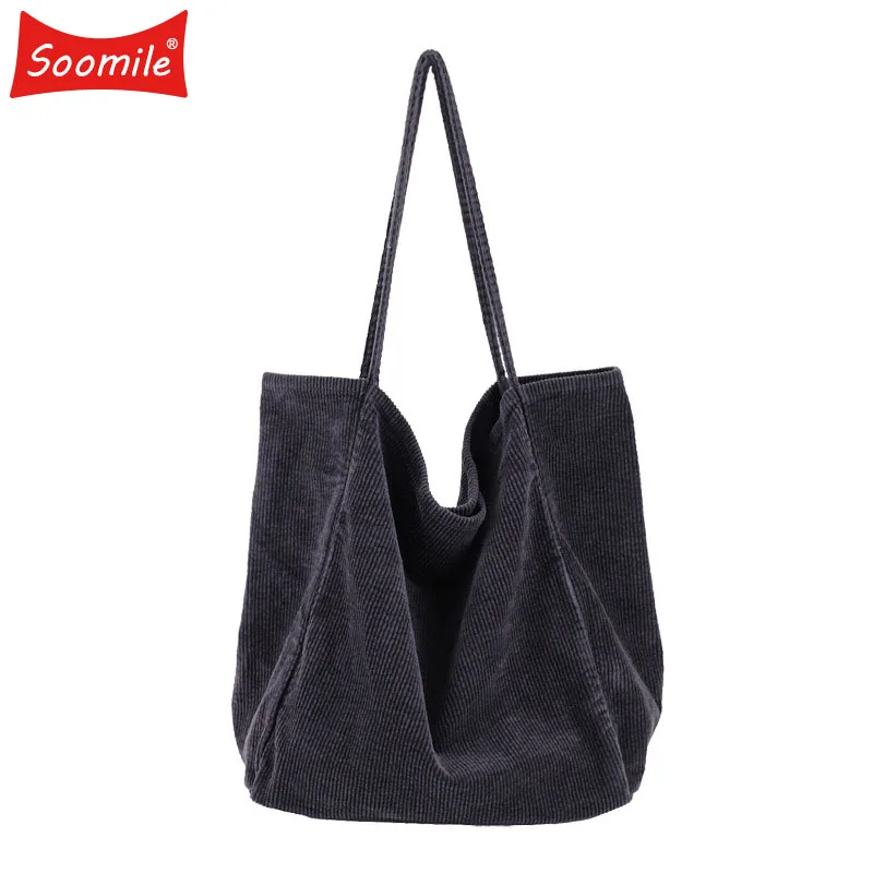 Women Corduroy Shoulder Bag Large Capacity Female Canvas Handbag Big