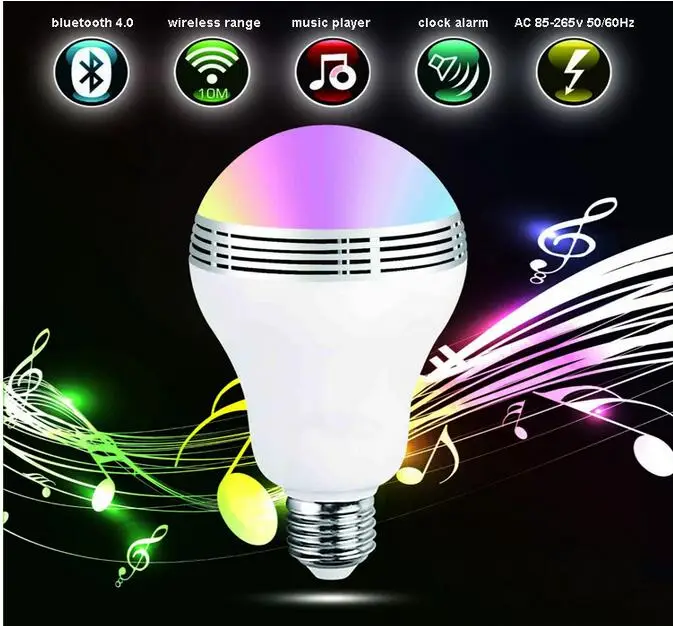 Смарт-светодиодные лампы bluetooth Динамик LED RGB света E27 База Беспроводной