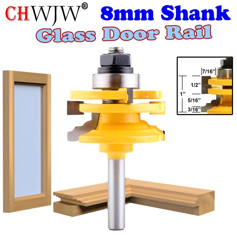 1 Pc 8mm Shank Glass Door Rail &amp; Stile Reversible Router 