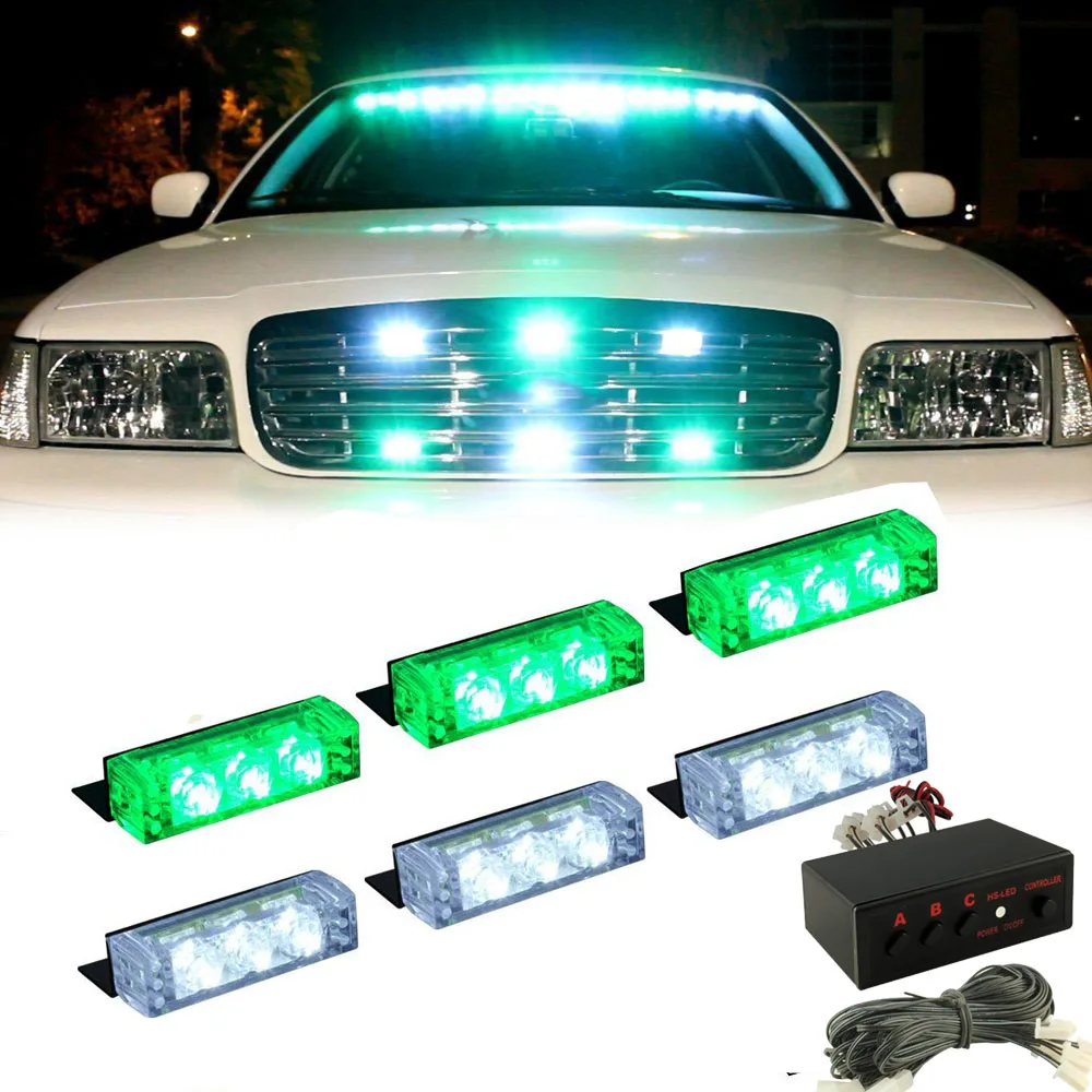 12V 6x 3Led Car Waterproof Emergency Warning Light Super Bright Strobe