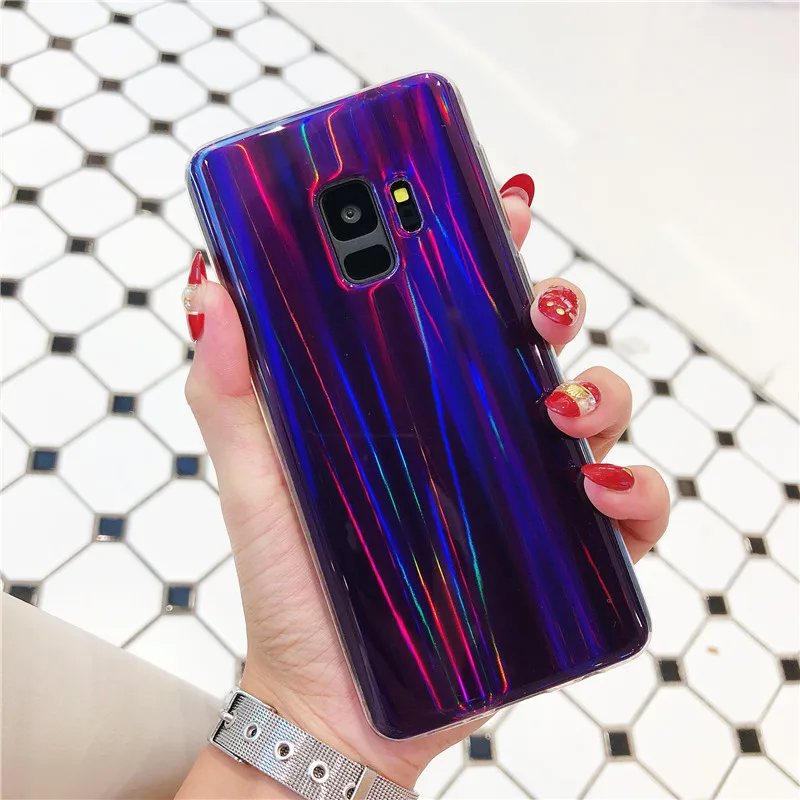 

Soft Phone Shell Aurora Laser Colorful for Samsung Galaxy S9 S8 A6 Plus S7 S6 Case Double-sided IMD Process Scratch Proof Cover