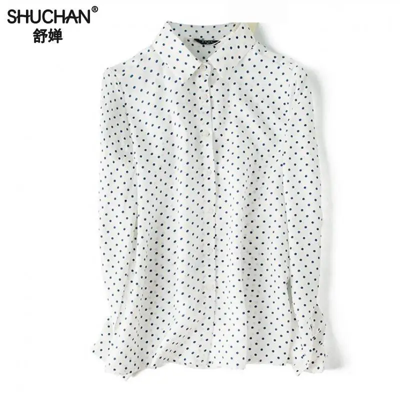 Женская рубашка Shuchan из 90% натурального шелка Женские топы и блузки 10% хлопка с