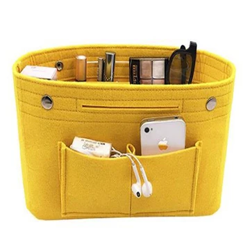 

Women Portable Travel Organizer Cosmetic Bag Felt Cloth Insert Storage Bag Makeup Storage Organizer Multi-pockets Fits Handbag