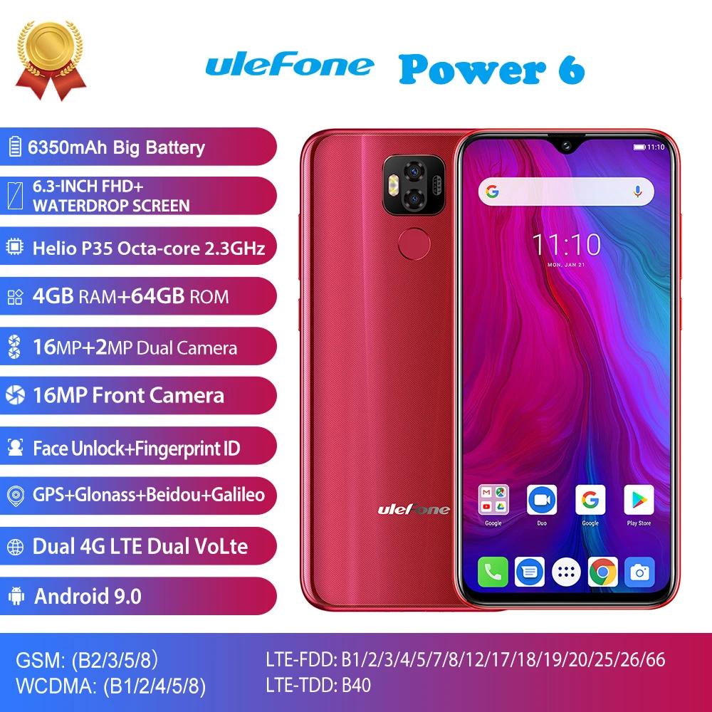 Ulefone Power 6 4G LTE смартфон с восьмиядерным процессором MTK6765V 3 дюймовым дисплеем ОЗУ 4