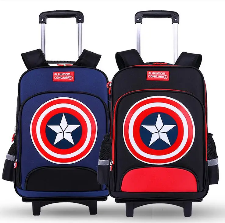 Children Wheeled School Bag 3pcs Boys Backpack High Quality Racing Trolley Character School Bags