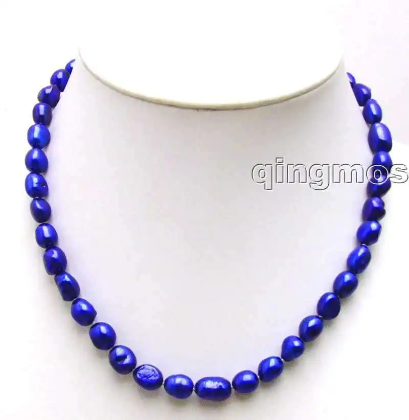

Big 7-9mm Blue BAROQUE natural Freshwater PEARL 17" Necklace -5781 Wholesale/retail Free ship