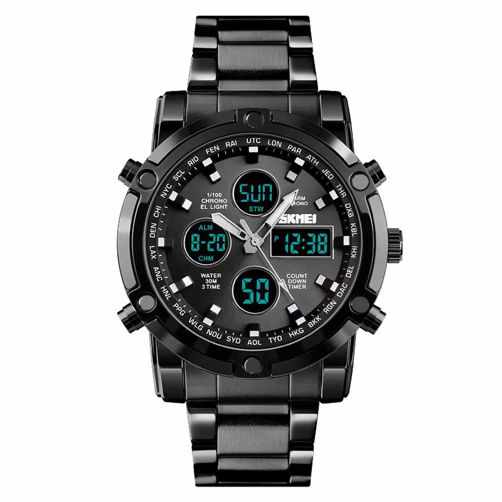 

Multi Function Alarm Calendar Bracelet Clasp Stainless Steel Waterproof Sports Fashion quartz digital Electronic Watch L0424