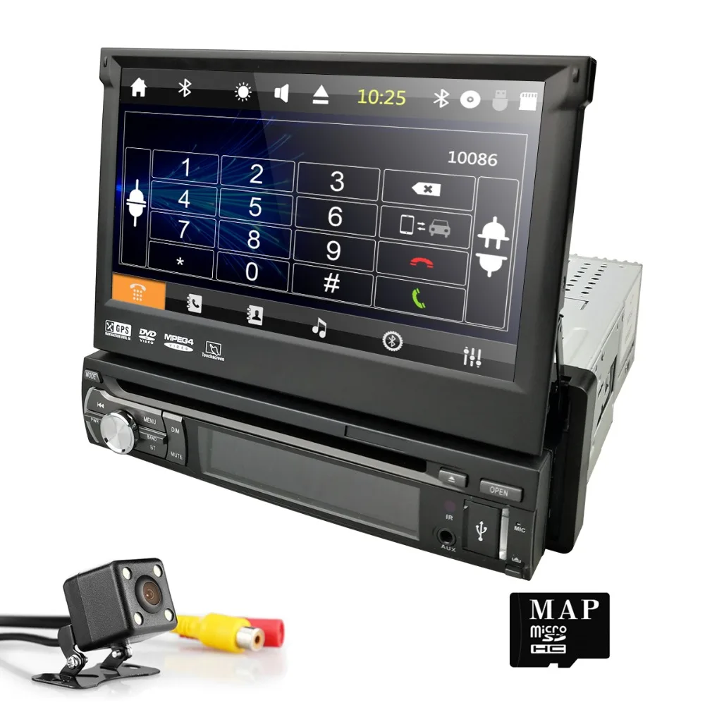 

7" Touch Screen Universal Single din retractable Car Multimedia DVD Player Auto radio Stereo GPS Player Auto Radio 8GB map card