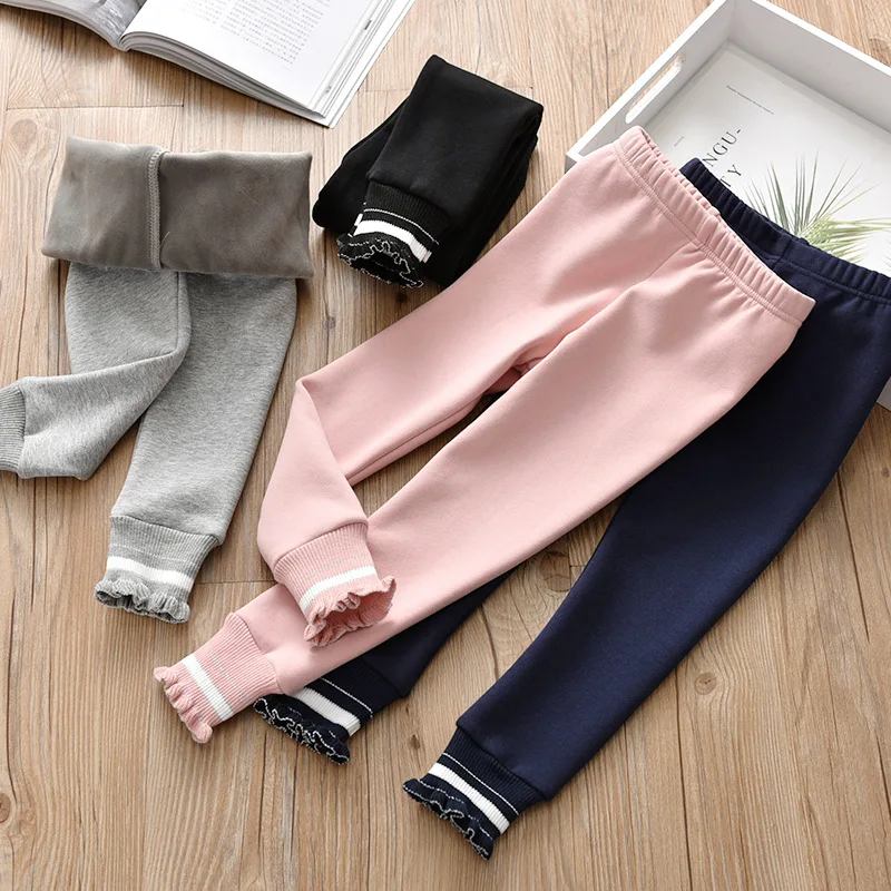 

Winter autumn girls pants 2019 new children solid color pants kids thicken plus velvet pants girls warm leggings 2-7Y