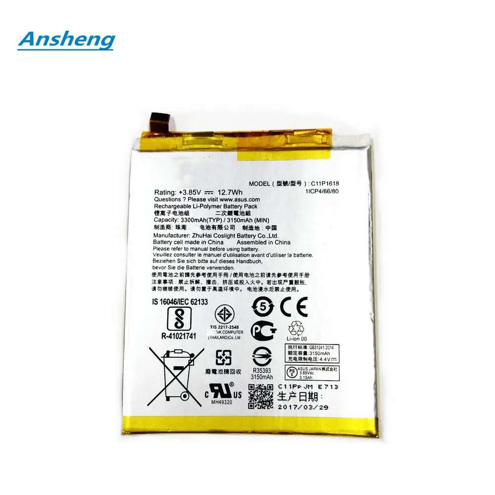 Ansheng высокое качество 3 8 V 3150mAh C11P1618 батарея для Asus ZenFone 4 Z01KD ZE554KL смартфон |