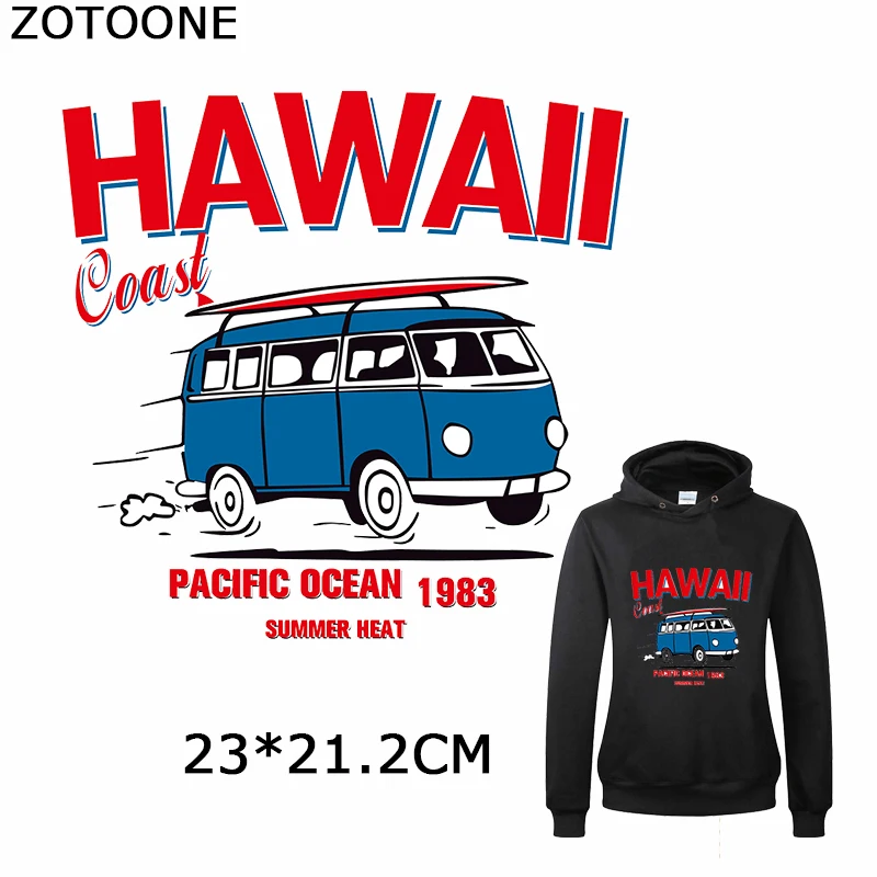 

ZOTOONE Bus Iron on Transfers Patches HAWAII Patch Washable Clothing Decorations Accessories Diy Applications for Kids' Crafts E