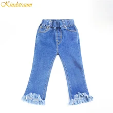 Модные рваные джинсы для детей, детские джинсы с бахромой и расклешенной подошвой для девочек, джинсовые штаны, детские джинсы для девочек 3-8 лет DC071