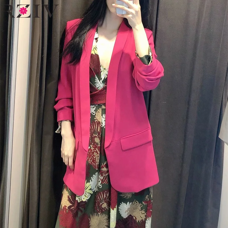 

RZIV Leisure suit female spring solid color no button suit rolled up their sleeves