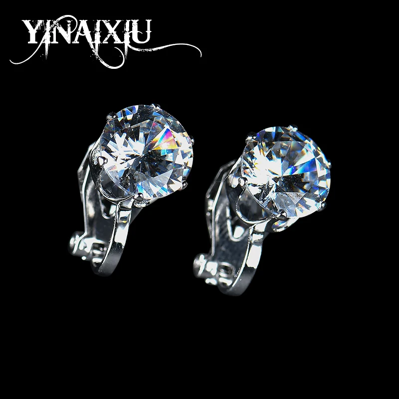 YINAIXIU Women Silver Clip Earrings Without Piercing Cubic Zirconia Ear