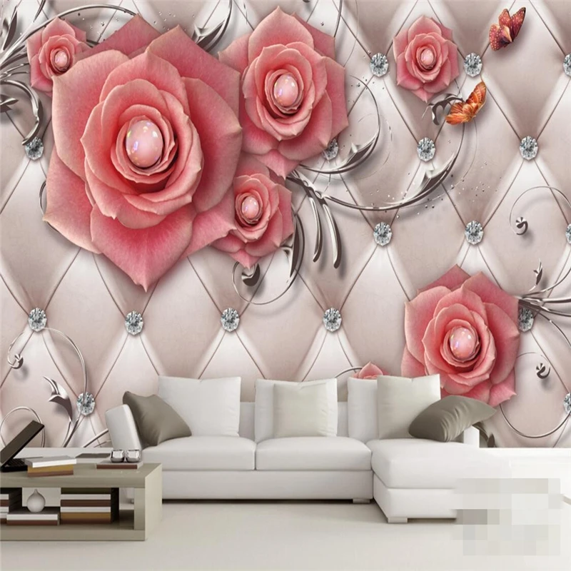beibehang Custom Photo Wallpaper Mural Wall Stickers Vibrant 3D Jewelery Flower Soft Bags TV Walls papel de parede