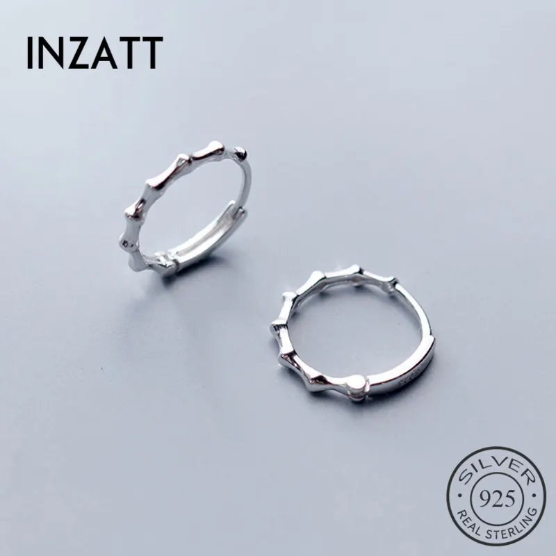 INZATT, настоящее 925 пробы, серебряные, этнические, бамбуковые, геометрические, круглые серьги-кольца для женщин, очаровательные, вечерние, минималистичные, модные ювелирные изделия
