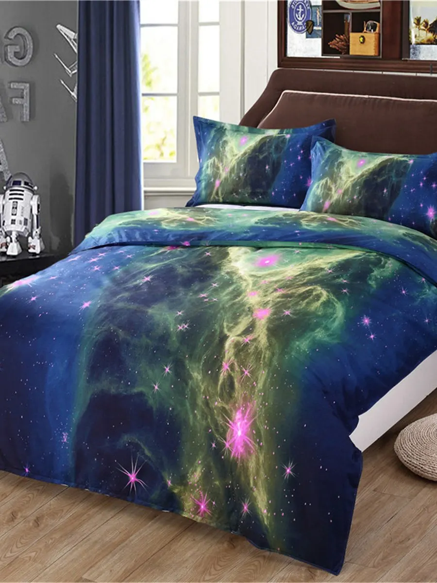 

4Pcs 3D Colorful Pattern Home Duvet Cover Fitted Sheet And Pillowcases Set