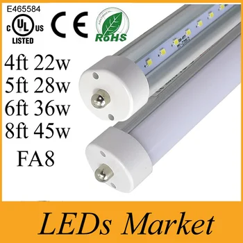 

50x FA8 T8 LED tube SMD2835 chip 22w=4ft 28W=5ft 32W=6ft 45W=8ft light fluorescent lamp AC85-265V led tubes warranty 3 years UL