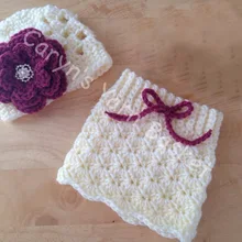 Вязаное для маленьких девочек белая шляпа фиолетовый цветок с подходящей белой юбкой для новорожденных фото реквизит NB-3M хлопок