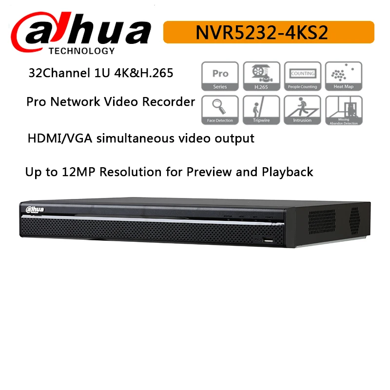 Оригинальный Dahua 32CH NVR5232 4KS2 H.265 Pro сетевой видеорегистратор до 12 Мп распознавание