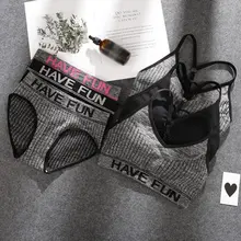 Женское нижнее белье, комплект с буквенным принтом, бюстгальтер, трусы, комплект без косточек, комплект из двух предметов, женское нижнее белье